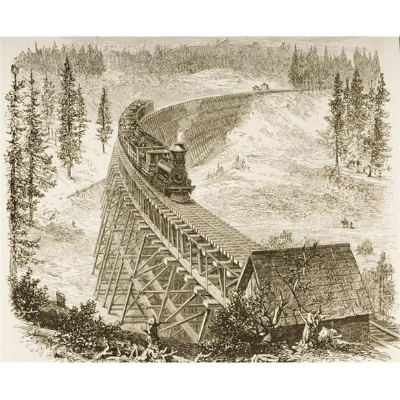 Posterazzi DPI1839488LARGE Trestle Bridge of The Central Pacific Railroad In The 1870S From American Pictures Drawn with Pen & Pencil by Rev Samuel Poster Print, Large - 32 x 26
