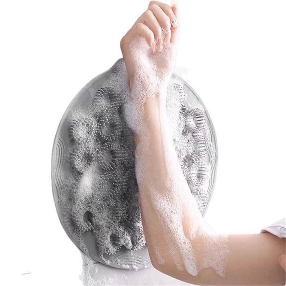 Shower Mat, Round Shower Stall Mat, TPE Bathtub Mat, Non Slip Bath Mat with Suction Cups and Drain Holes, Machine Washable for Bathroom Bathtub Swimming Pool(Gray)