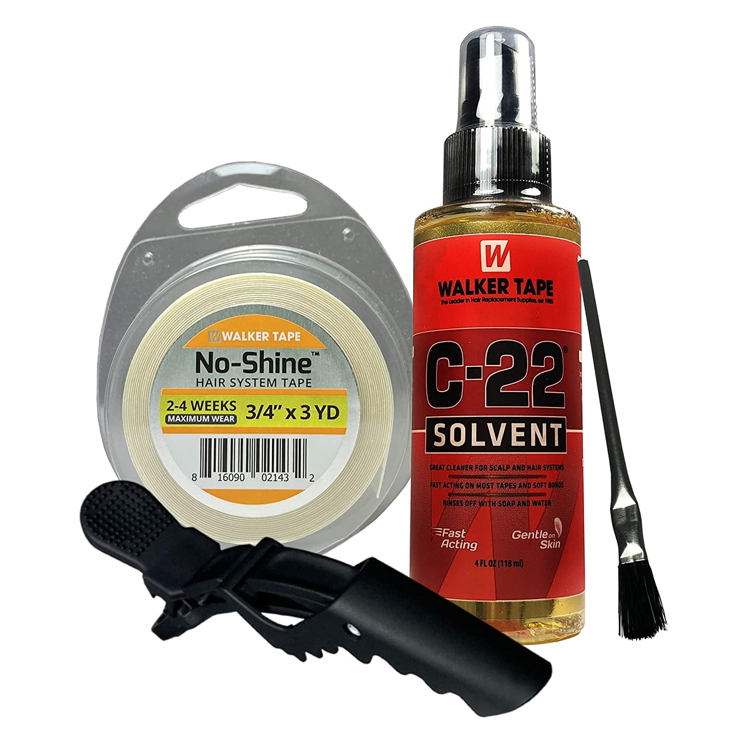 No-Shine Bonding Roll Tape 3/4' X 3 YDS (108') & 4oz C22 Citrus Solvent/w Brush & Hair Clip Bundle Pack | Long-Lasting, Flexible, Strong Hold, Double-Sided Adhesive