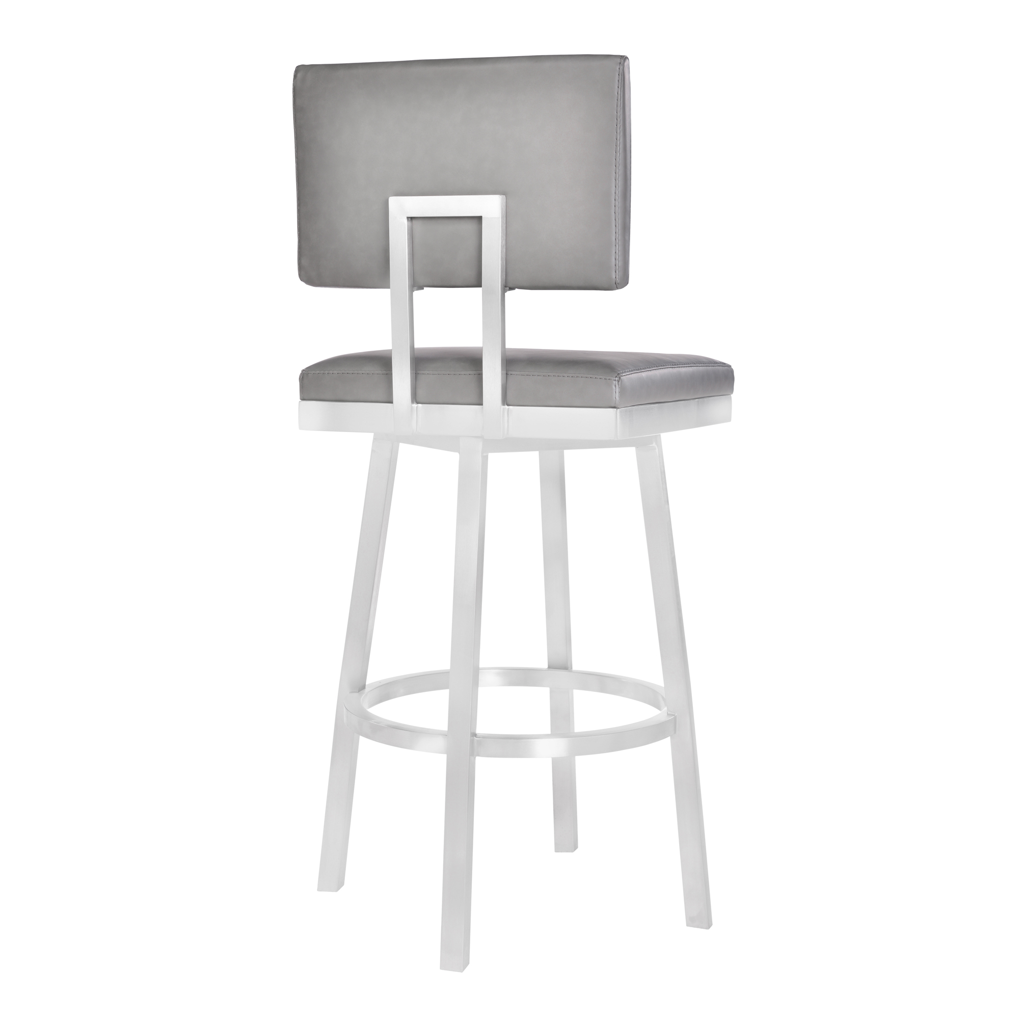 Armen Living Balboa 26” Counter Height Barstool in Brushed Stainless Steel/Vintage Grey Faux Leather