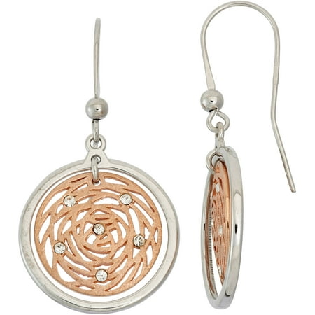 Giuliano Mameli White Swarovski Crystal Accent 14kt Rose Gold-Plated Sterling Silver 15mm Inside Matte-Finished Rose and 20mm Outside White Polished Frame Earrings