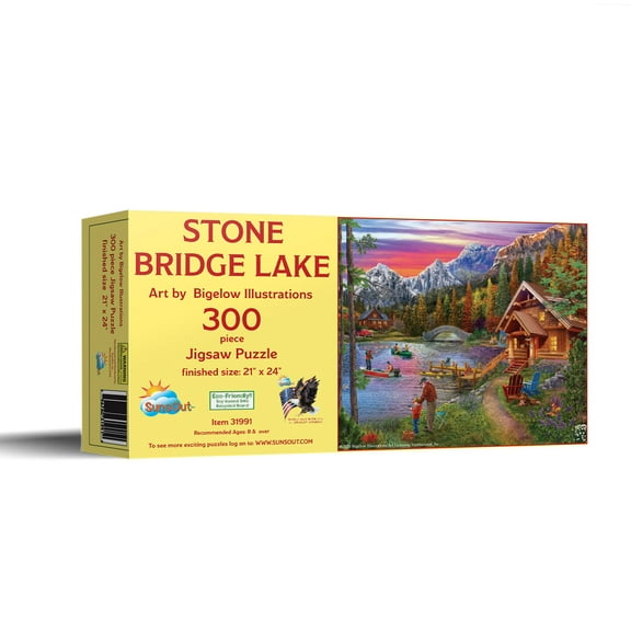 SUNSOUT INC - Stone Bridge Lake - 300 pc Jigsaw Puzzle by Artist: Bigelow Illustrations - Finished Size 21" x 24" - MPN# 31991