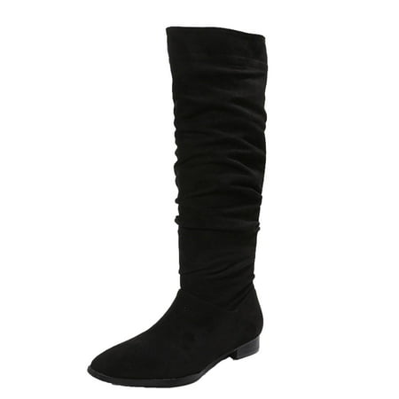 

Juebong Boots on Clearance 2023 Womens Faux Suede Knee High Boots Side Zipper Flat Low Heel Boot Shoes Pointed Toe Stretch Knee High Pull On Fall Weather Winter Boots