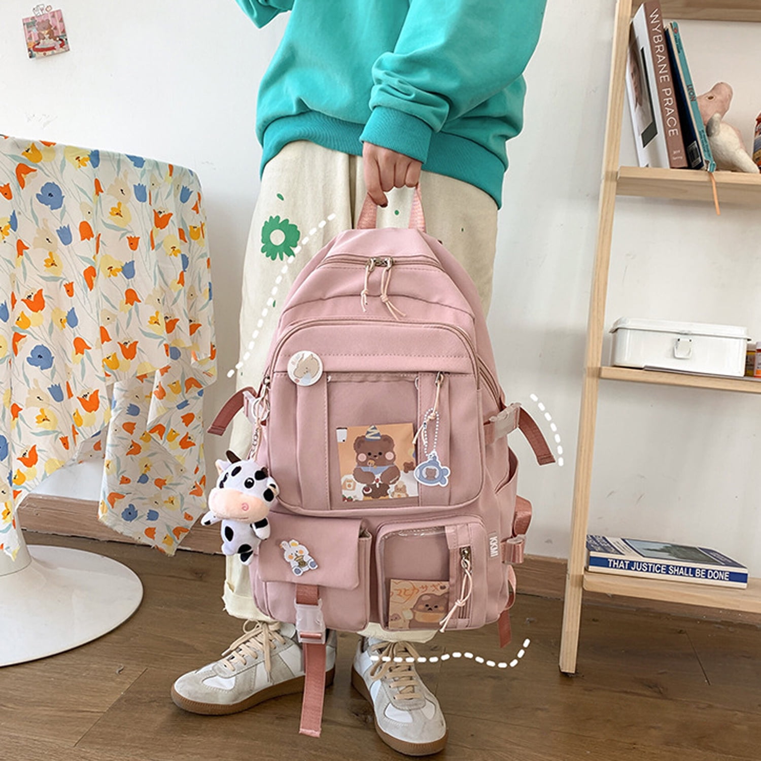 Kawaii Backpack With Plush And Coin Purse Harajuku School Bag Daypack Pastel  Goth Aesthetic Bookbag For Teen Girls (white)