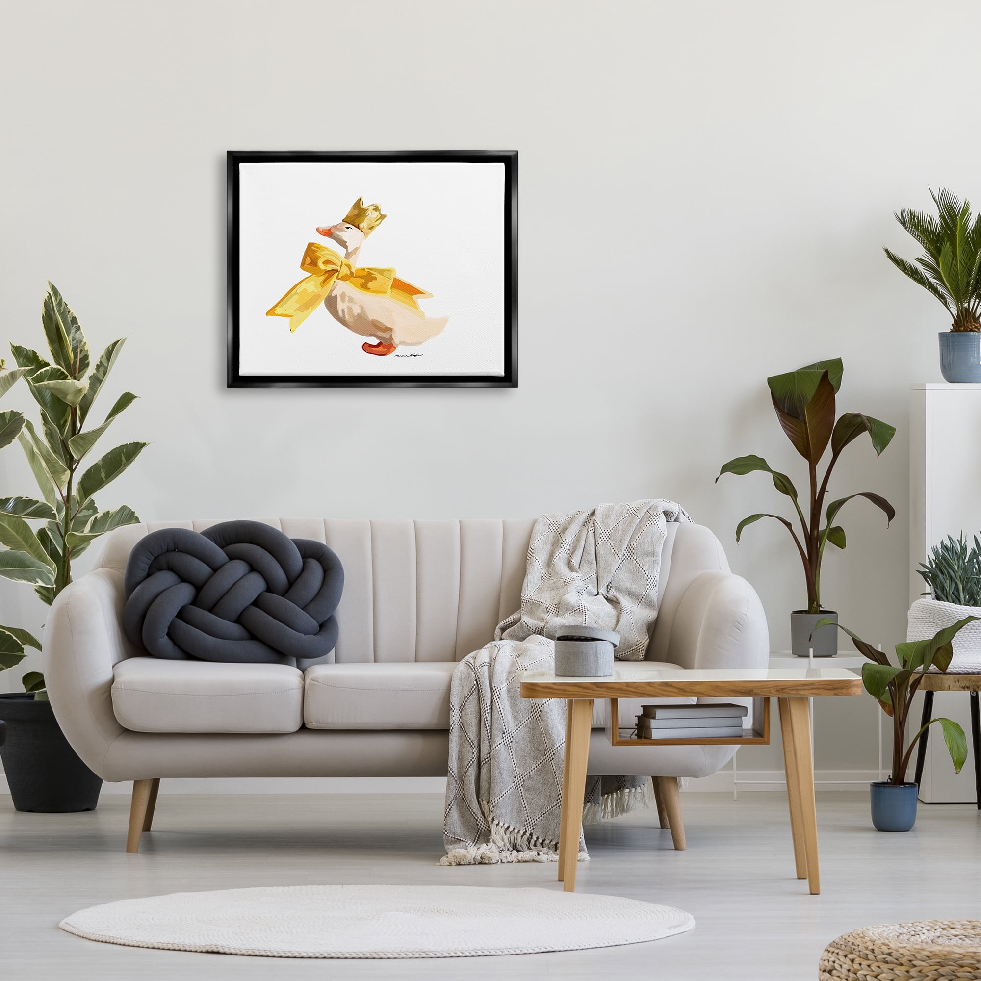 Stupell Industries Royal Duck with Bow Animals & Insects Painting Black Floater Framed Canvas Art Print Wall Art, 31 x 25