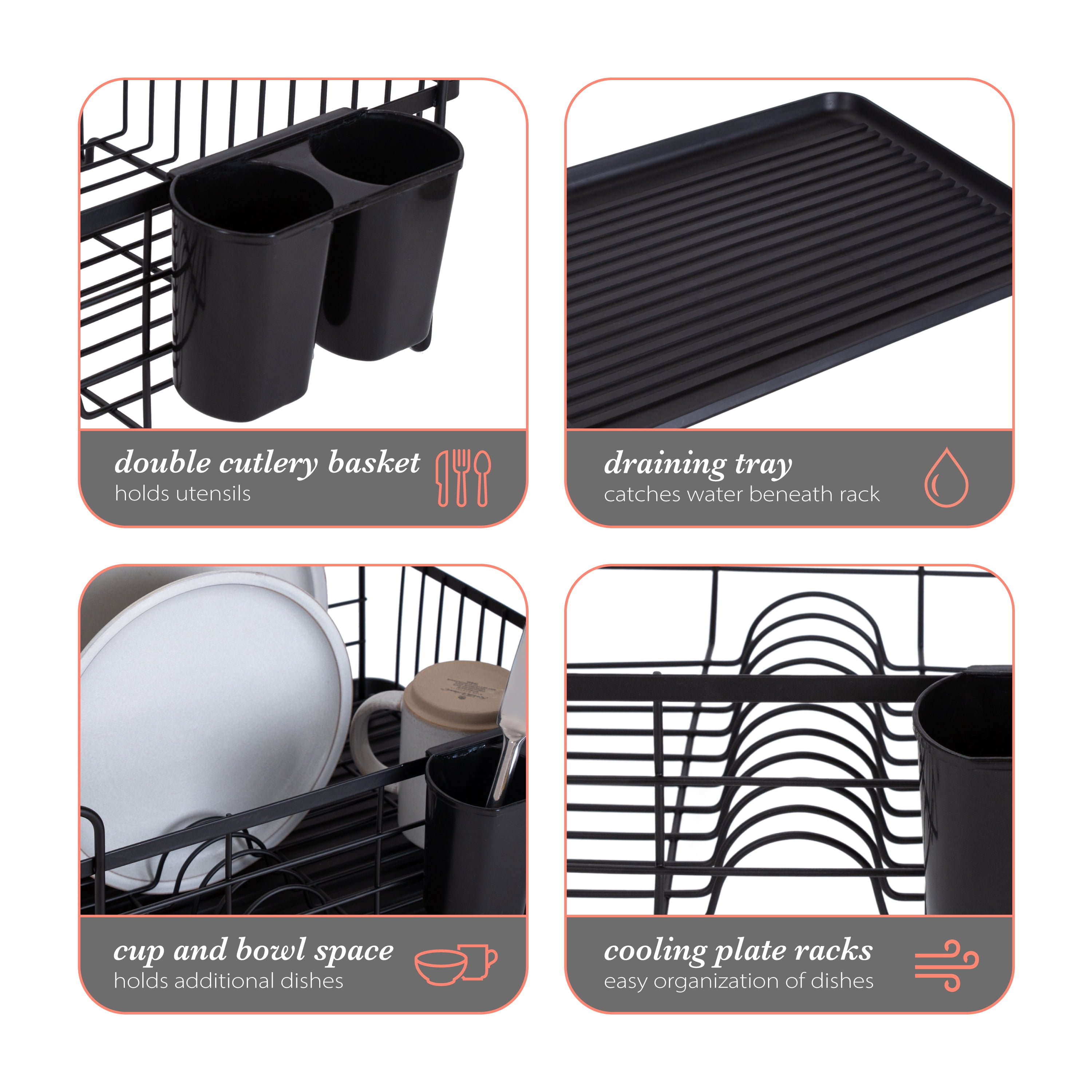 Kitchen Details Acacia Wood Drying Rack with Draining Tray in Black