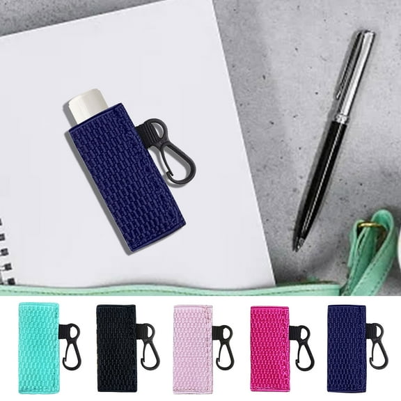 Set of 5 Lip Balm Sleeves Holder,Clip on Keychain Holder Pouch Tight-Knit Elastic Lipstick Key Chain Holder