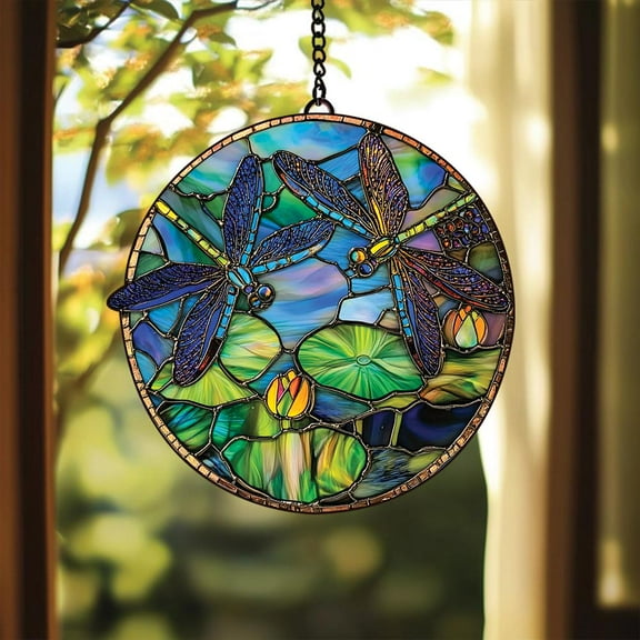 Dragonfly Suncatcher, Faux Stained Glass Window Ornament, Perfect Light Catcher and Window Decor for Nature Lovers Memorial Gift Home Decor