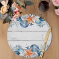 thumbnail image 3 of Summer Coastal Round 15 Inch Placemats Set of 4, Sea Ocean Starfish Shells Coral Conch Wood Gray HeatResistant Non Slip Place Mats for Dining Table, Wipeable Kitchen Table Mats for Housewarming, 3 of 9