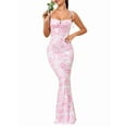 thumbnail image 3 of Women'S Summer Floral Bodycon Maxi Dress Spaghetti Strap Sleeveless Bohemian Maxi Dress Pink S, 3 of 8