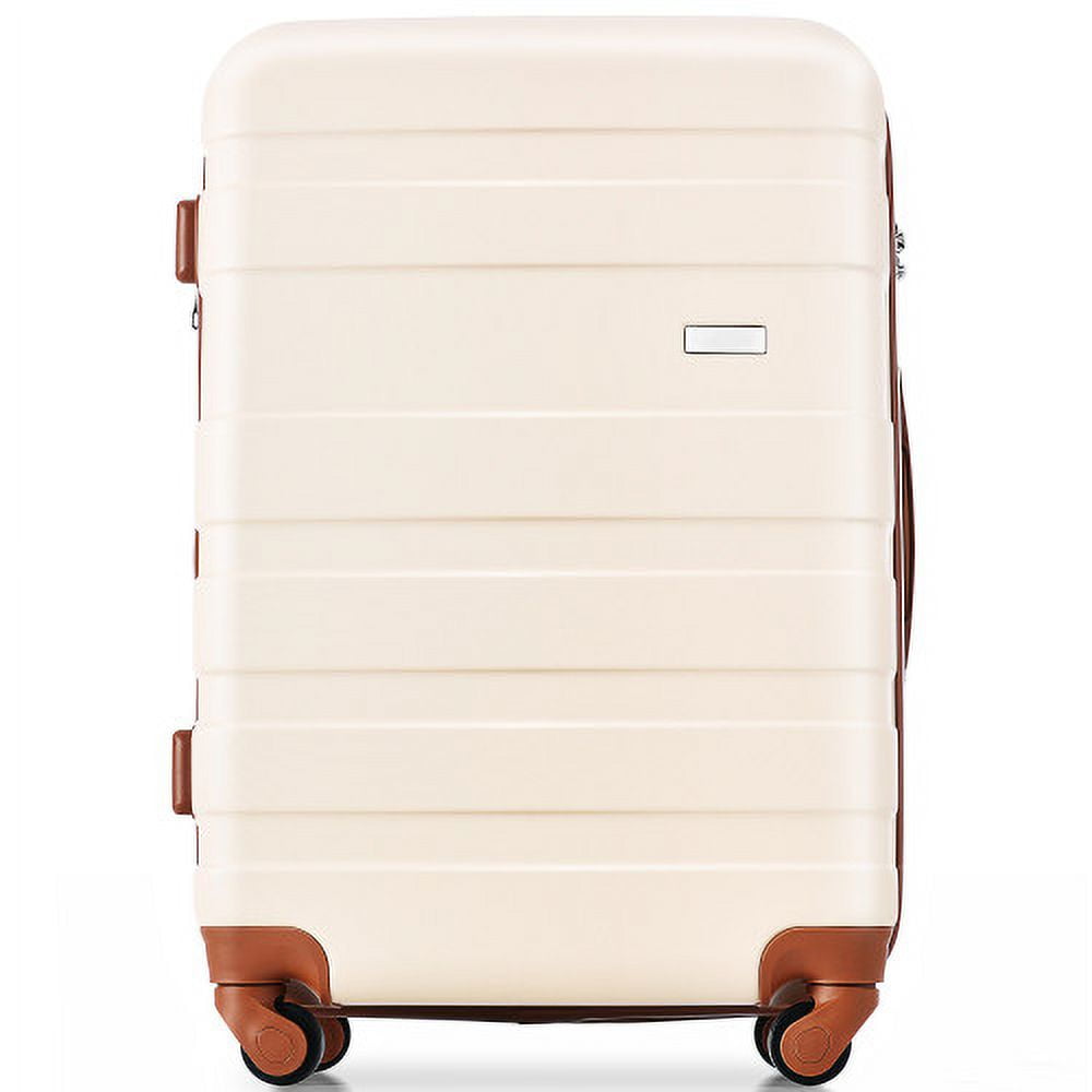 Taoruifang ABS Hardshell Luggage Sets 3-Piece (20"+24"+28") Ivory & Brown, Lightweight Suitcase Set with TSA Lock & 360° Spinner Wheels, Durable Travel Luggage