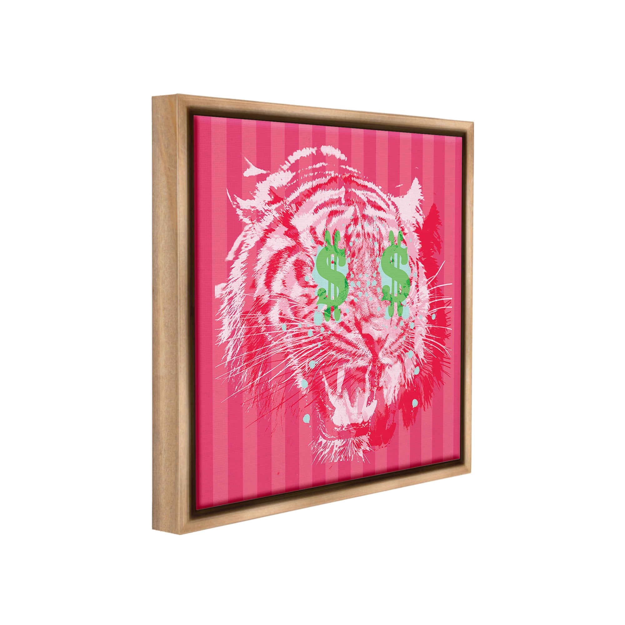 Stupell Industries Tiger with Dollar Symbol Animals & Insects Painting Brown Floater Framed Canvas Art Print Wall Art, 25 x 25