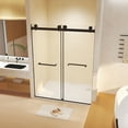 thumbnail image 3 of Frameless double sliding shower door, 56-60 inches wide x 74 inches high, 5/16 inch (8mm) tempered glass, explosion-proof film, strong and stable, stainless steel handle, square tube track,Black, 3 of 9
