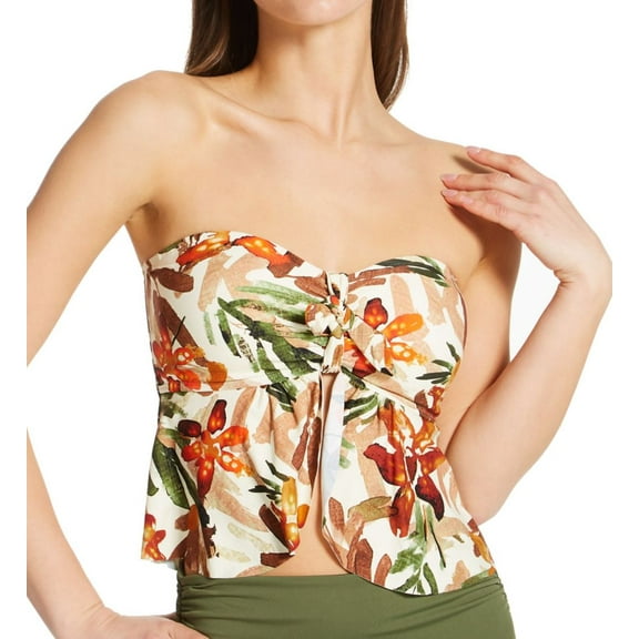 Women's Vince Camuto V01724 Seychelles Floral Tie Front Bandini Swim Top (Bone M)