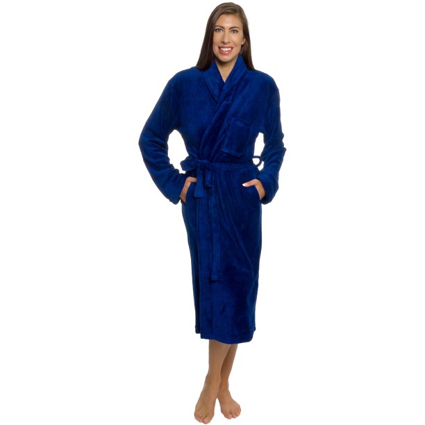 Silver Lilly Silver Lilly Women Navy Plush Wrap Kimono Bath Robe