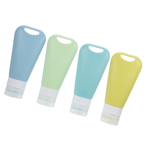 Botellas de viaje de silicona de 4 piezas Unique Bargains para artículos de tocador de 3 oz Botellas de viaje a prueba de fugas Contenedor de tamaño de viaje Azul, Verde, Verde claro, Amarillo
