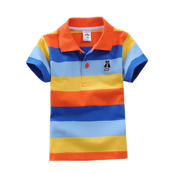 WIBACKER Kids Boy's Short Sleeve Tops Child 2-14T Cartoon Cotton Jersey Colorblock Striped Polo Shirts Tops