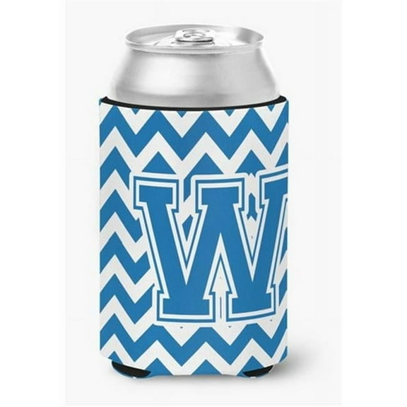 Letter W Chevron Blue & White Can or Bottle Hugger, 0.25 x 4 x 5.5 in.