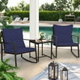 thumbnail image 3 of SUNCROWN 3 Piece Outdoor Rocking Bistro Set Black Wicker Furniture Porch Chairs Conversation Sets with Glass Coffee Table, Dark Blue, 3 of 17