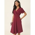 Unique Bargains Women's Summer Wrap V Neck Puff Short Sleeve Midi Swing ...