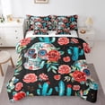 thumbnail image 1 of YST 7 Piece Colorful Skull Bed In A Bag King Size Tropical Cactus Bedding Comforter Sets Romantic Roses Bedding Set with Flat Sheet,Fitted Sheet,Pillowcases,Throw Pillow Covers, 1 of 5