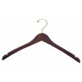 thumbnail image 2 of International Hanger Wooden Curved Top/Coat Hanger, Walnut Finish with Brass Hardware, Box of 25, 2 of 3