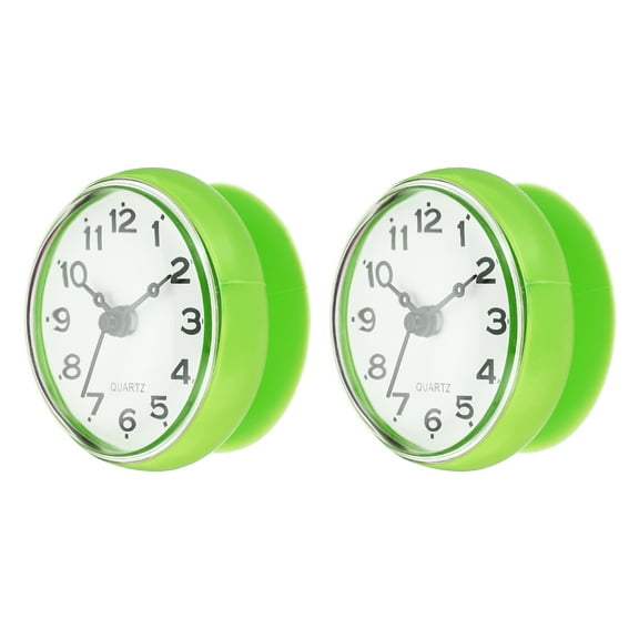 Unique Bargains Waterproof Shower Clock, 2 Pack Non Ticking Silent Mini Cute Mirror Wall Clocks with Suction Cup, Green/Black