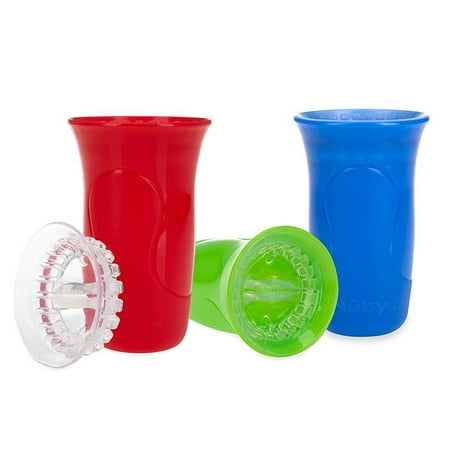 Nuby - 3 Pk Edge Cup 2 Part 360 Drinking Cup, Blue/Red/Green
