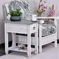 Sea Wind Florida Picket Fence Wood Chairside Table with Drawer in White/Blue