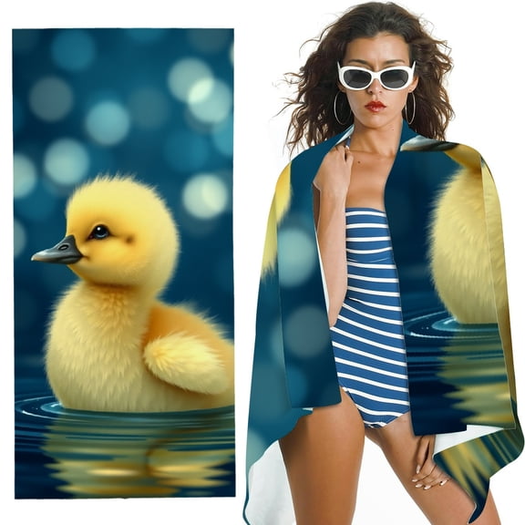 RKSupls Cute Yellow Duckling Water Microfiber Beach Towel, Extra Large Quick Dry Lightweight Absorbent Towel for Travel Swimming Camping, Soft Super Absorbent- 30x60 in