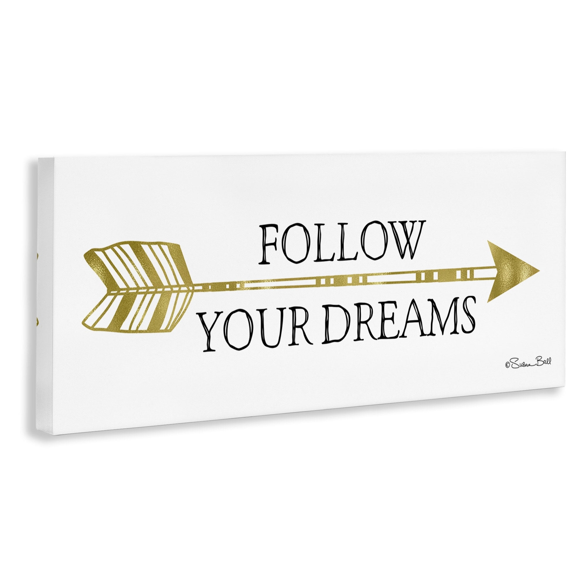 Stupell Industries Follow Your Dreams Patterned Golden Arrow Motivational Sign,24 x 10, Design by Sn Ball