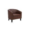 thumbnail image 4 of Accent Barrel Chair, Upholstered Accent Arm Chair Leisure Barrel Chair with Nailheads & Solid Wood Legs, Comfy Single Sofa Guest Chatting Chair for Living Room Bedroom Office, PU Leather, Brown, 4 of 7