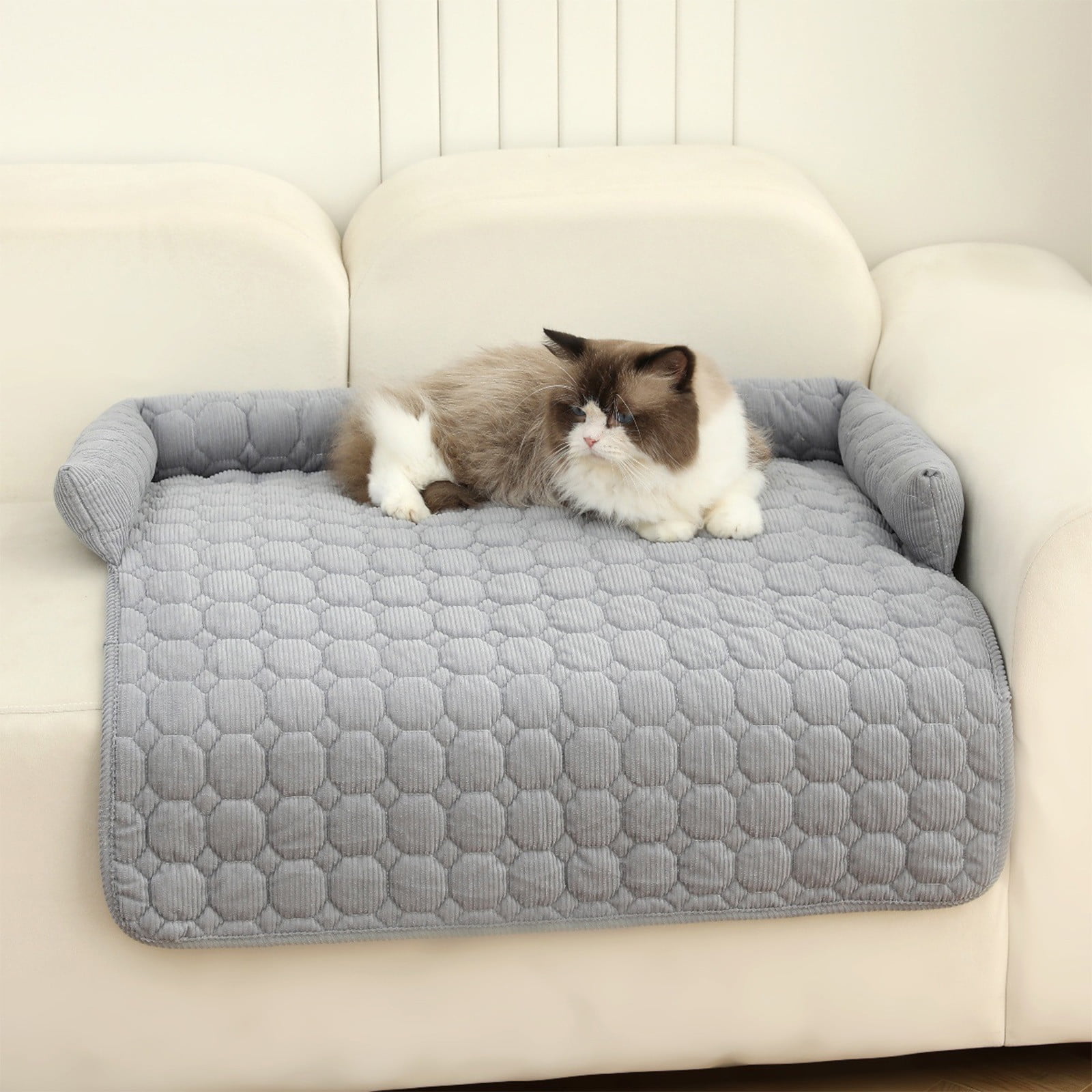 Plush Pet Sofa Bed Cushion Solid Color - Soft Sleeping Nest for Cats Dogs with Stay-in-Place Base, Machine Washable Cover Floor Sofa Furniture Protector
