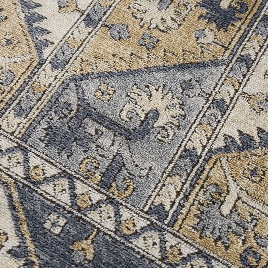MAYEERTY 8x10' Tiled Border Area Rug Blue Cream Polyester