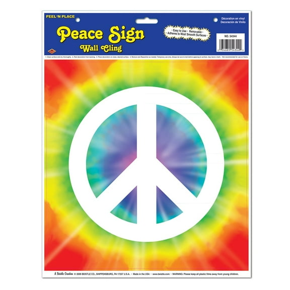 Club Pack of 12 Vibrantly Colored Peace Sign Peel 'N Place Wall Clings 15"