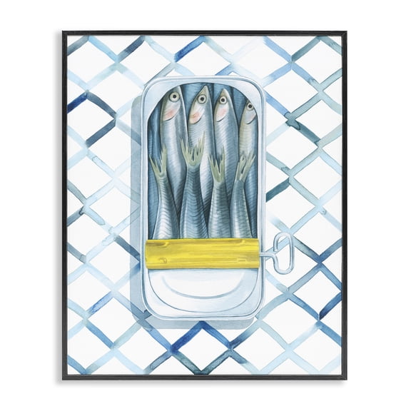 Stupell Industries Cottage Sardine Can on Pattern Black Framed Giclee Art, 11 x 14, by Grace Popp