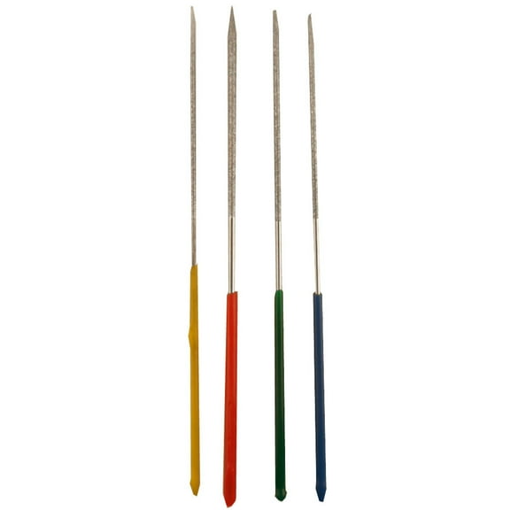 APEX Diamond Needle File Set | 4" (10.2 cm) Long | 4 Distinct Files | Rubberized, Color-Coded Handles | Ideal for Intricate Tasks & Tight Spaces