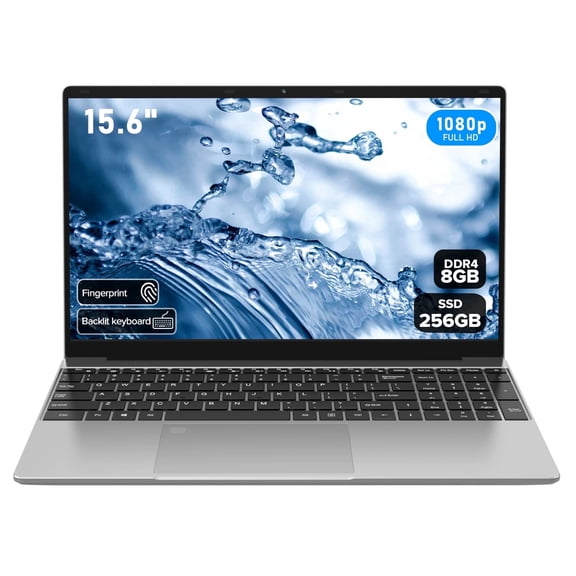 Molegar 15.6" Laptop, Intel Celeron N5100 Quad Core, 8GB RAM 256GB Storage, Full HD  IPS Display, Fingerprint Reader, Backlit Keyboard for Office/Online Class/Streaming