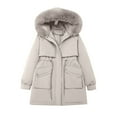 thumbnail image 1 of Breezora Women Hooded Drawstring Down Coat Windproof Lightweight Jacket With Two Pockets Long Sleeve Spring Outerwear L Size Beige, 1 of 9