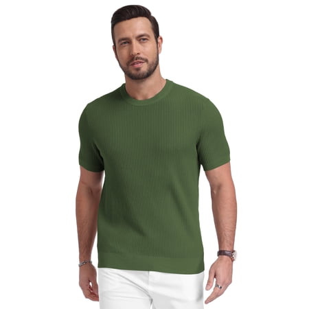 Iceglad Mens Knit T Shirt Short Sleeve Crewneck Summer Casual Textured Pullover Lightweight Ribbed Viscose Sweater Tee Soft Breathable Fashion Shirt