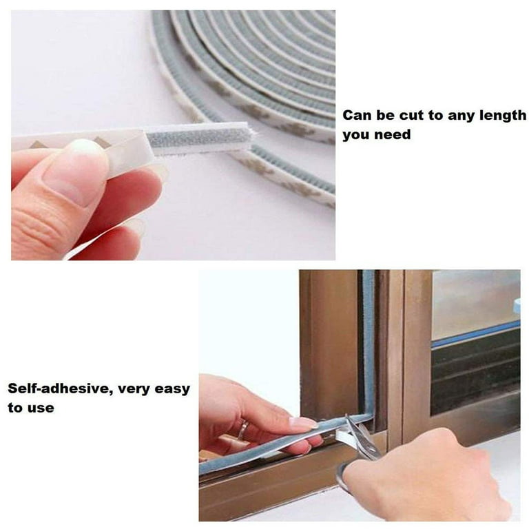 Loviver 10M Brush Seal Insulation Weather Strip Window Frame Seal Door Seal Strip Self Sticky Sealing Strip 0.35 0.2 inch Thick Windproof Gray