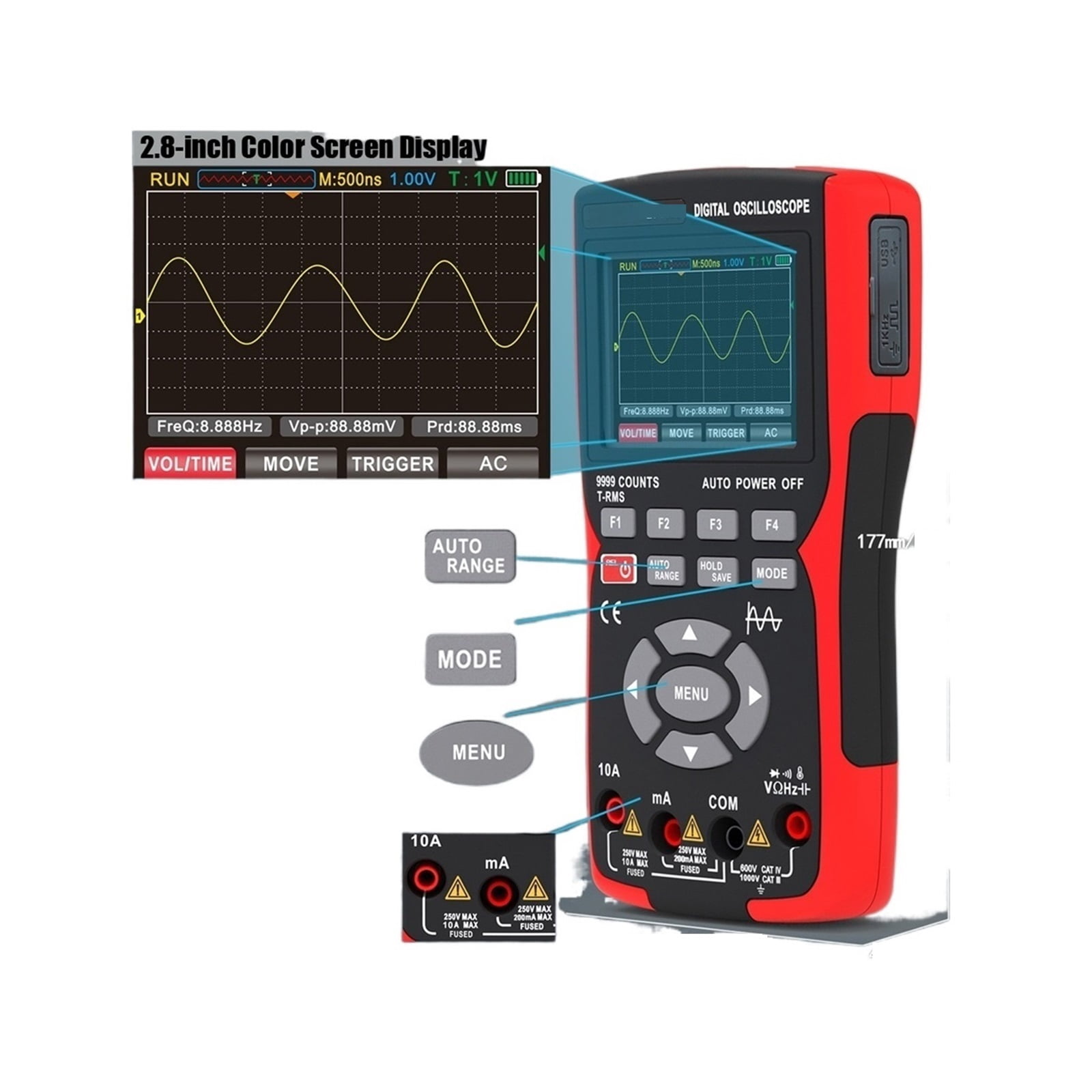 Digital Oscilloscope Handheld Multimeter Auto Current Voltage Capacitor Electronic Components Tester ,Professional Designed