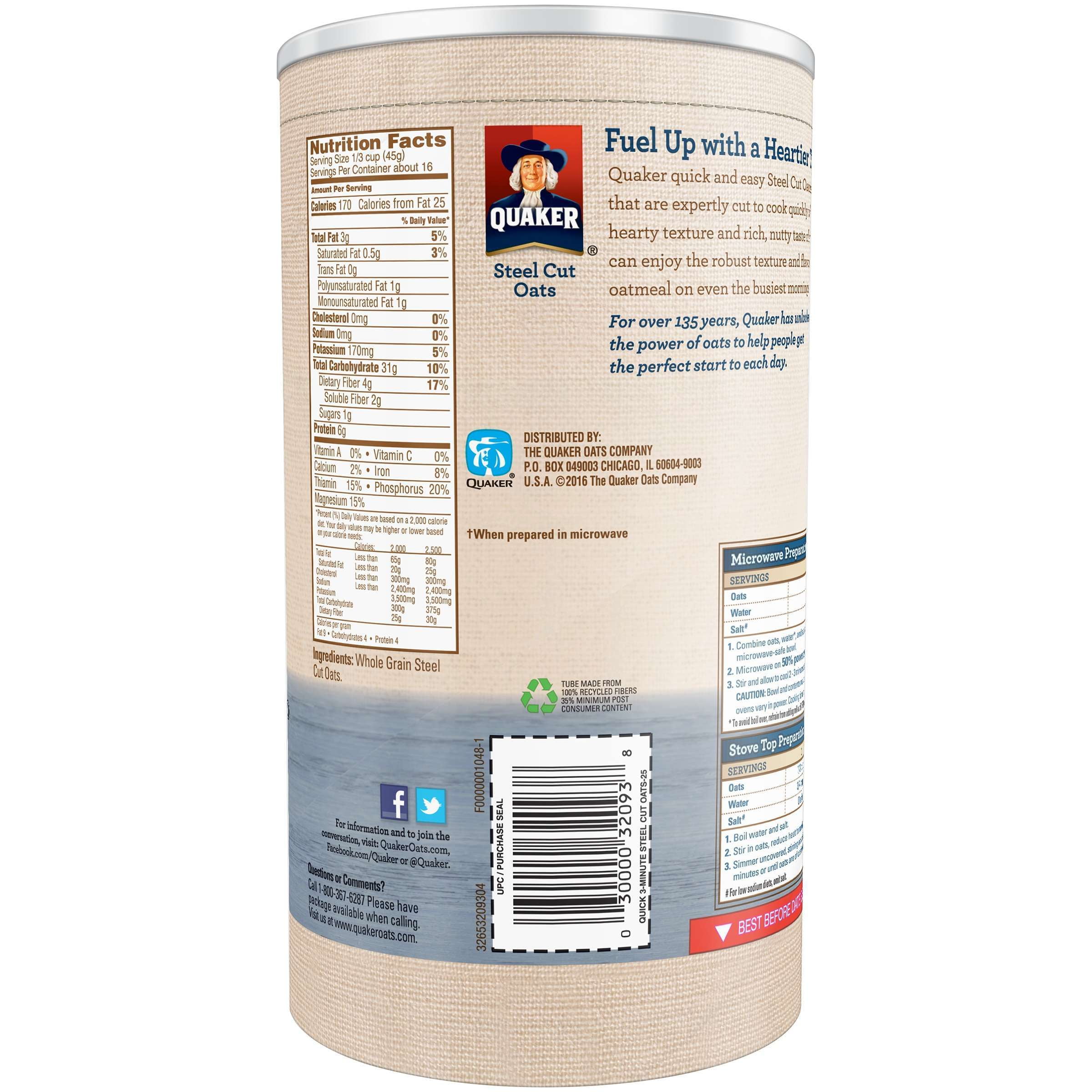 Quaker Steel Cut Oatmeal Nutrition Label Bios Pics