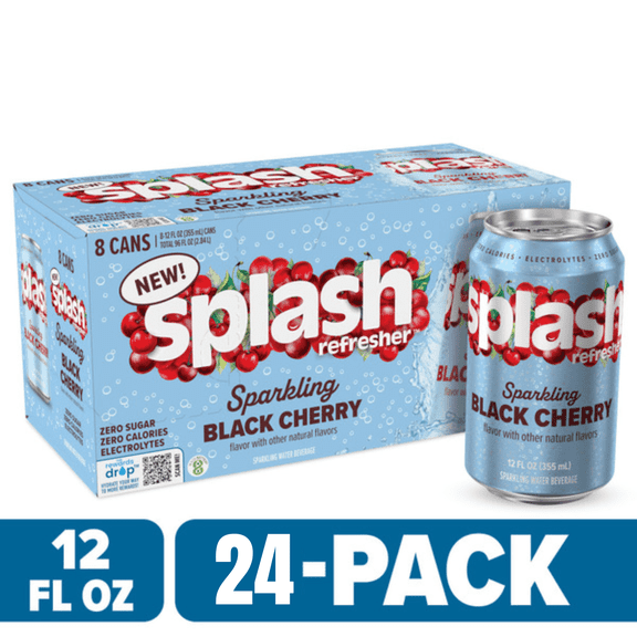 SPLASH Refresher Sparkling Water – Black Cherry Flavor, 24-Pack