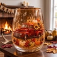 thumbnail image 4 of 17 Oz Fall Glassware, Stemless Wine Glass with 2D Print, Autumn Harvest Printed Drinking Cup, Thanksgiving Decorative Glassware for Home Kitchen Dining Table Party Holiday Gift, 4 of 7