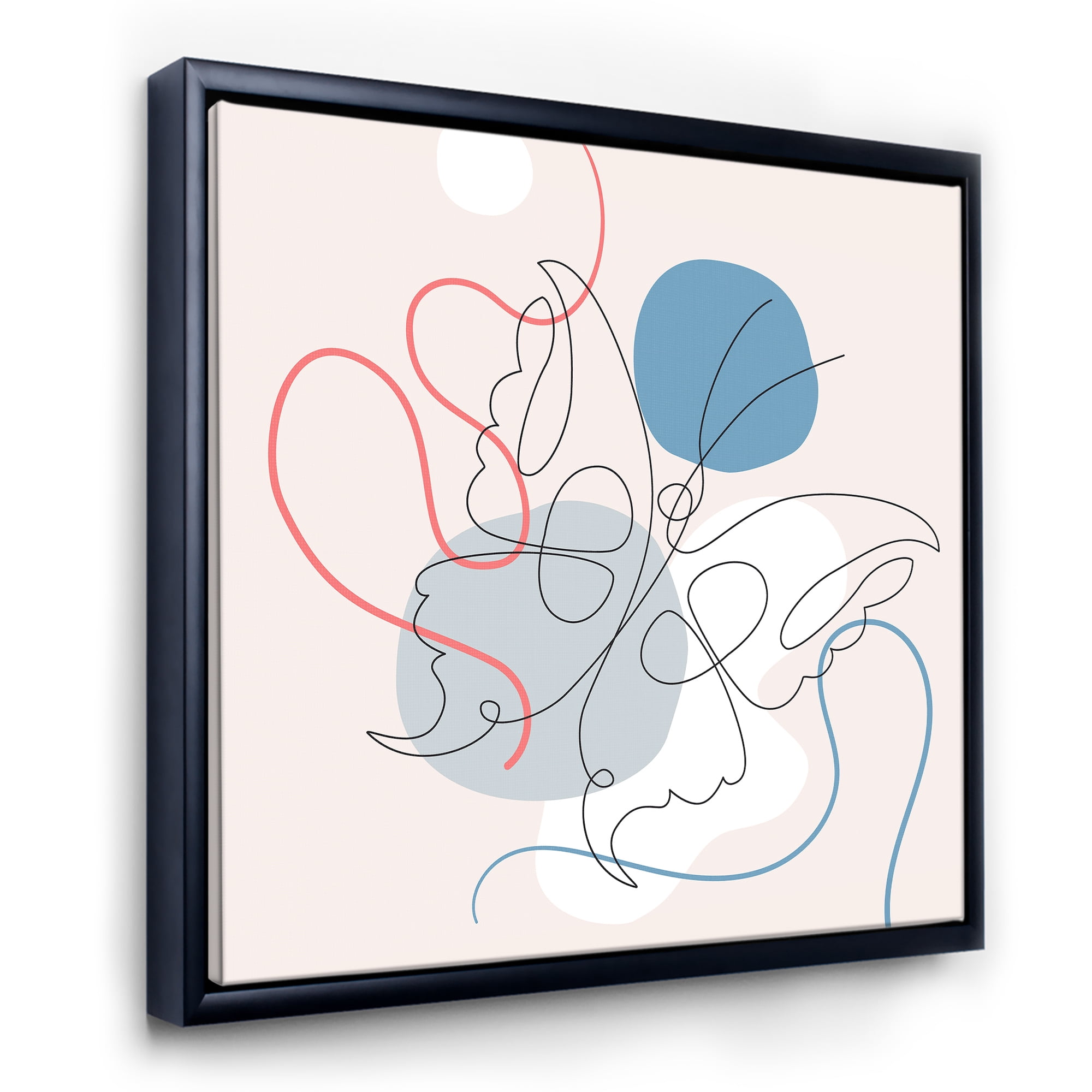 Designart 'Butterfly With One Line Drawing On Cubism Shapes I' Modern Framed Canvas Wall Art Print