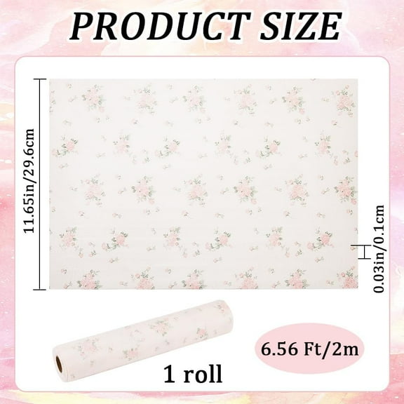 1roll Rose Pattern PVC Shelf Liners for Kitchen Drawer Pink 296x1mm 2m/roll