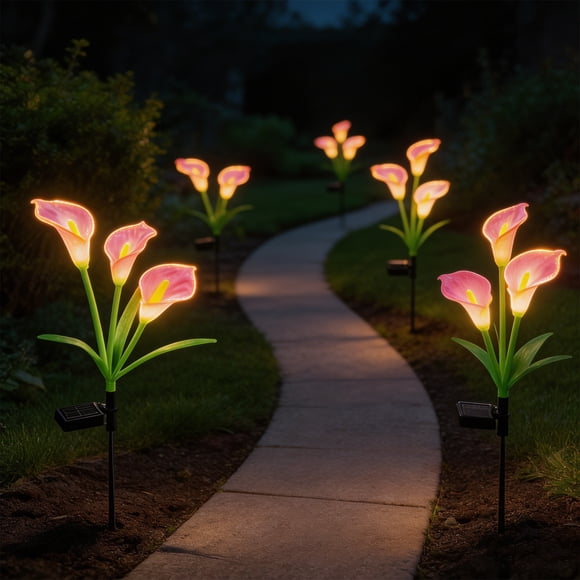 ZZkhGO Artificial Solar Light Ground Stake Fake Flower Waterproof, Solar Flower with LED Lamp Auto Dusk, Faux Yard Decoration for Garden Patio Pathway, Red