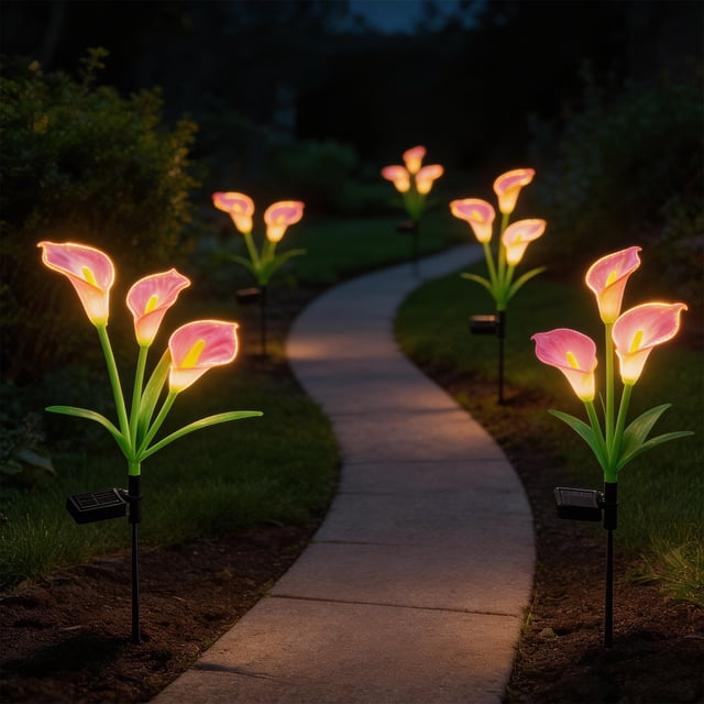 Artificial Solar Light Ground Stake Fake Flower For Garden Outdoor Faux With LED Lamp Waterproof Yard Decoration For Patio