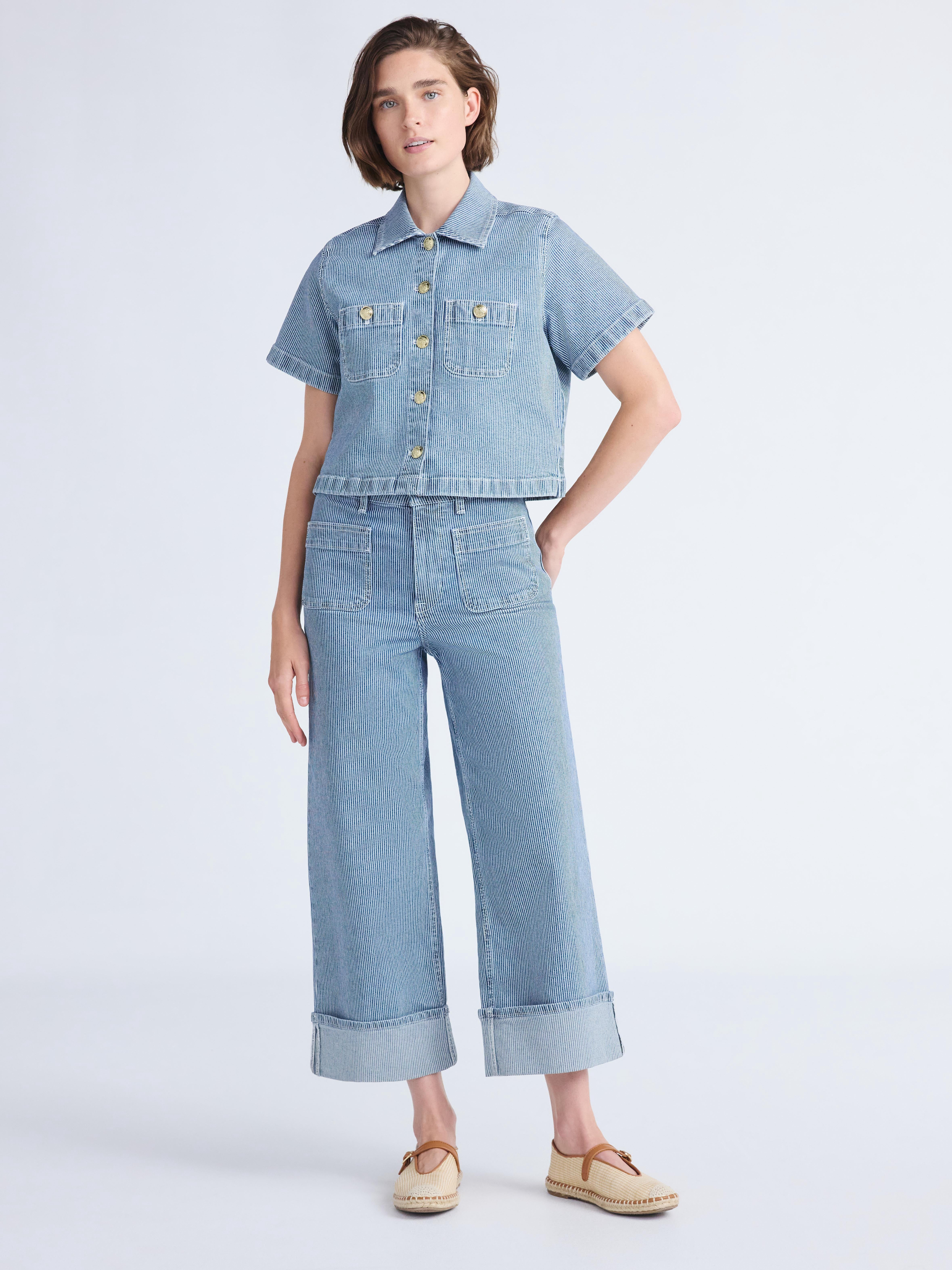 Free Assembly Women’s High Rise Cuffed Jean Pants with Patch Pockets, 30" Inseam, Sizes 0-28W